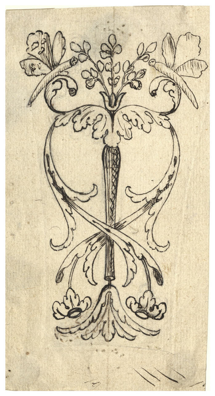 Fiori intrecciati con libellule (disegno) di Maggiolini (bottega) (secc. XVIII/ XIX)
