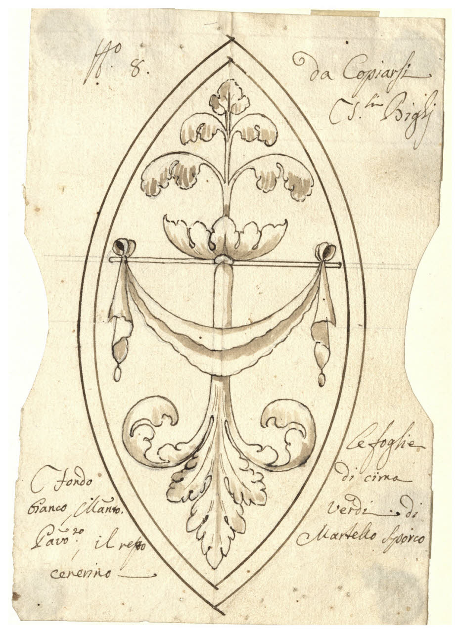 Motivo con foglie e drappeggio (disegno) di Maggiolini (bottega) (secc. XVIII/ XIX)