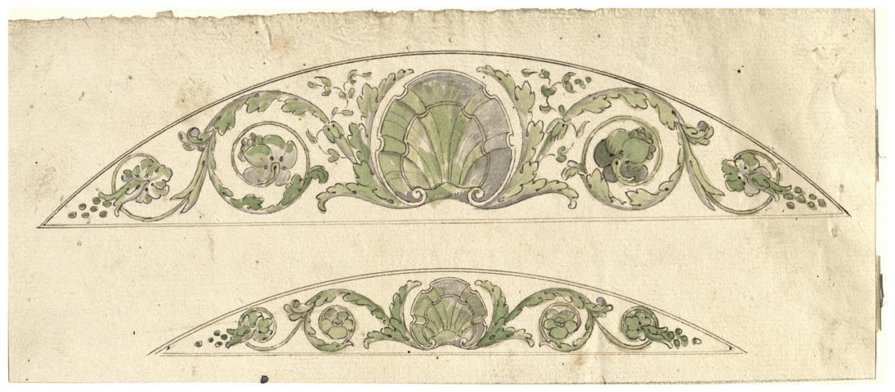 Motivi con conchiglia e foglie (disegno) di Maggiolini (bottega) (secc. XVIII/ XIX)