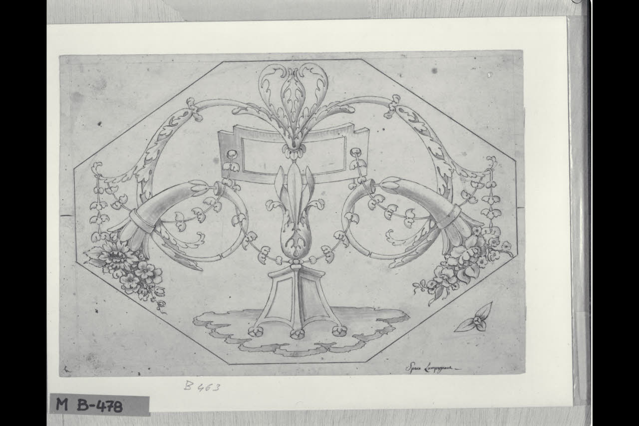 Ornato ottagonale con cornucopie (disegno) di Maggiolini (bottega) (secc. XVIII/ XIX)