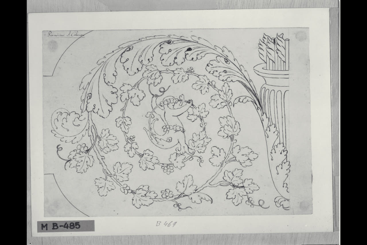Faretra con girali e piccolo tritone (disegno) di Maggiolini (bottega) (secc. XVIII/ XIX)