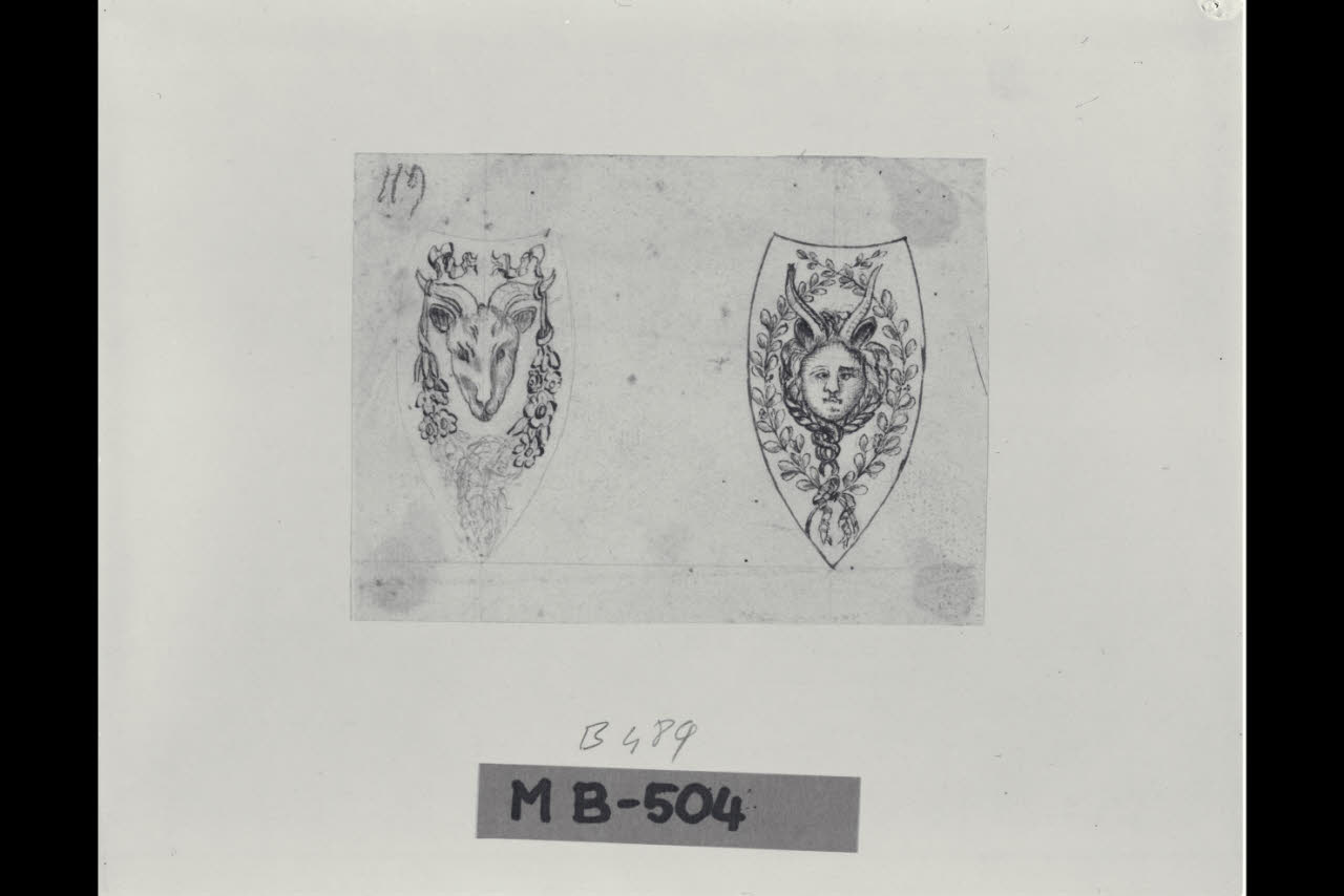 Testa zoomorfichecon motivi vegetali (disegno) di Maggiolini (bottega) (secc. XVIII/ XIX)