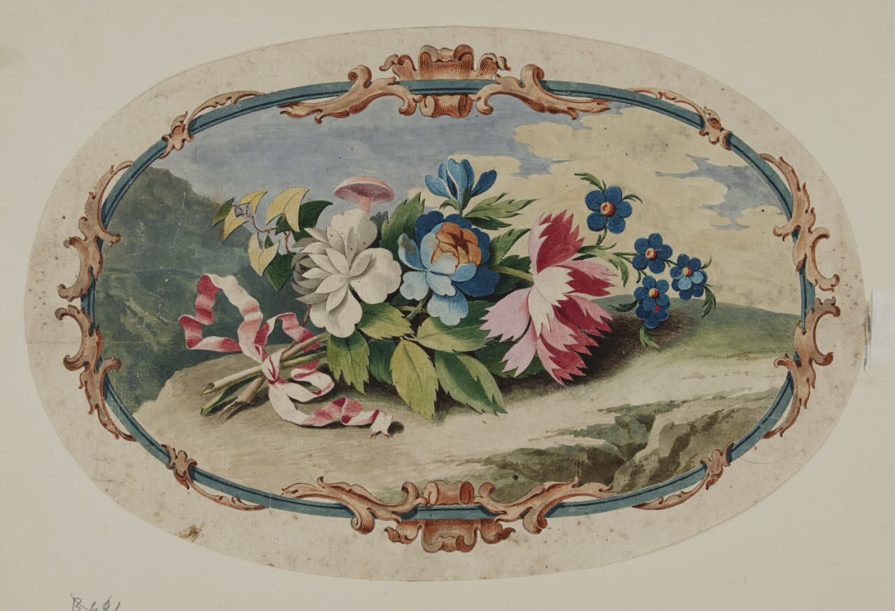 Mazzetto di fiori legato ad una galla (disegno) di Maggiolini (bottega) (secc. XVIII/ XIX)