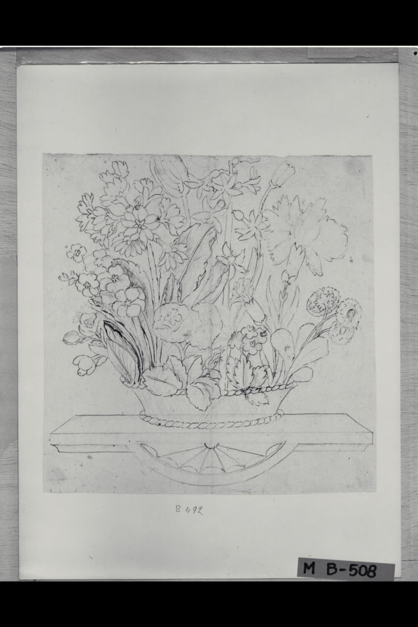 Canestro di fiori su una mensola (disegno) di Maggiolini (bottega) (secc. XVIII/ XIX)