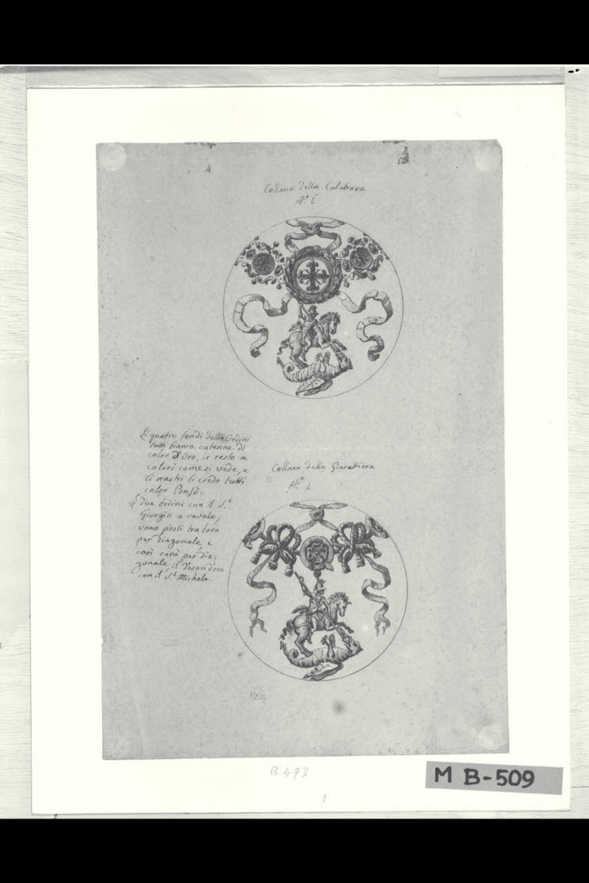 Ordini cavallereschi (Collana della Calatrava - Collana della Giarrettiera) (disegno) di Levati, Giuseppe ((?)) (secc. XVIII/ XIX)