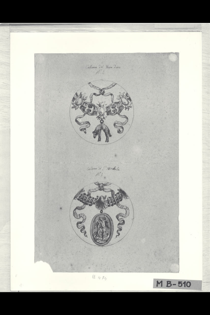 Ordini cavallereschi (Collana del Toson d'oro - Collana di S. Michele) (disegno) di Levati, Giuseppe ((?)) (secc. XVIII/ XIX)