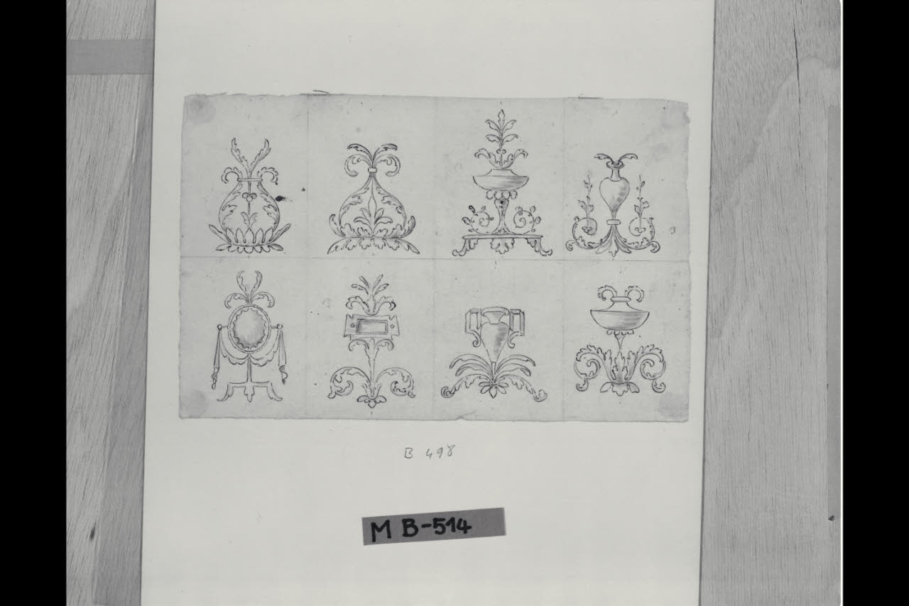 Otto piccoli motivi ornamentali (disegno) di Maggiolini (bottega) (secc. XVIII/ XIX)