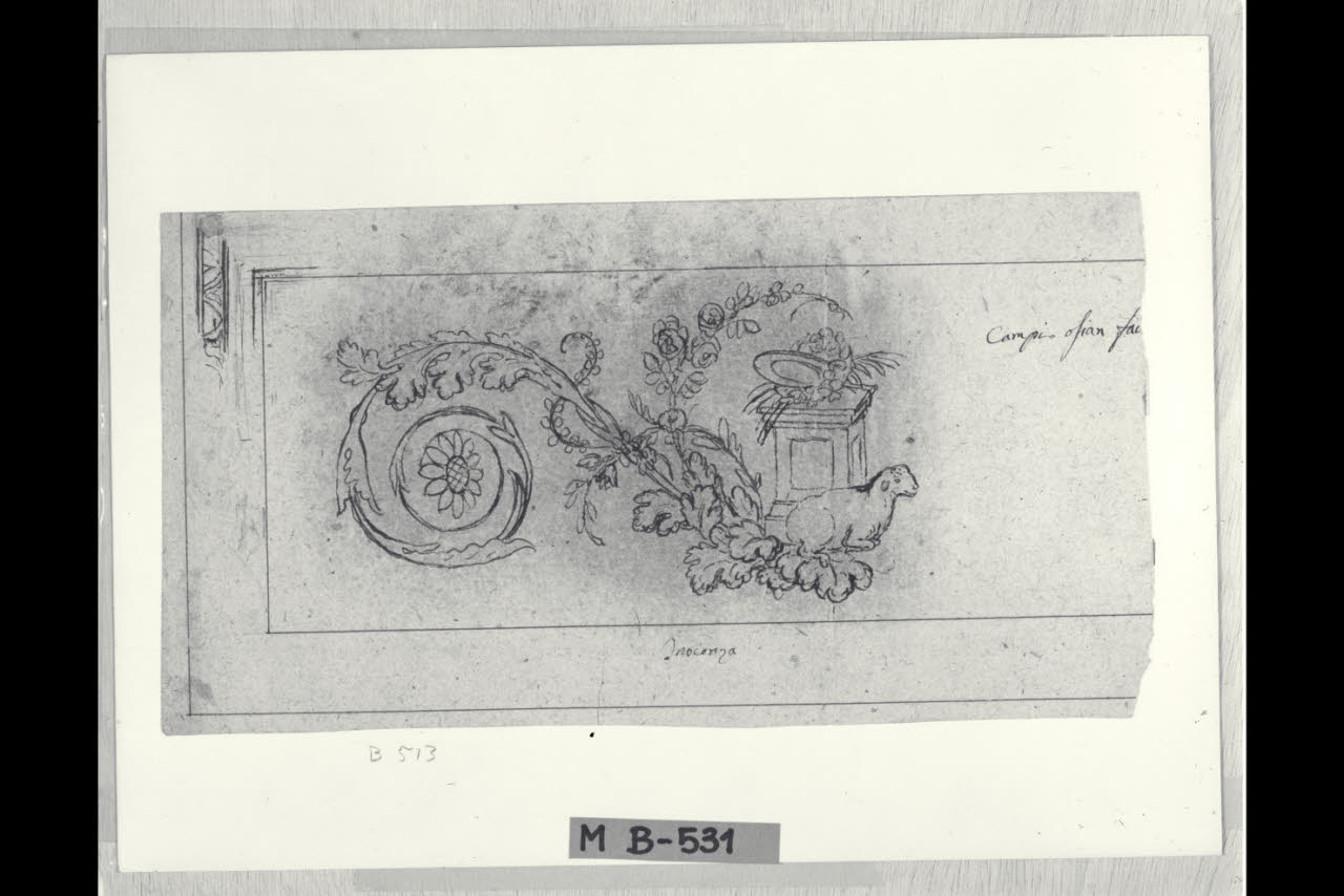 Allegoria dell'Innocenza con un'ara e motivi vegetali (disegno) di Maggiolini (bottega) (secc. XVIII/ XIX)