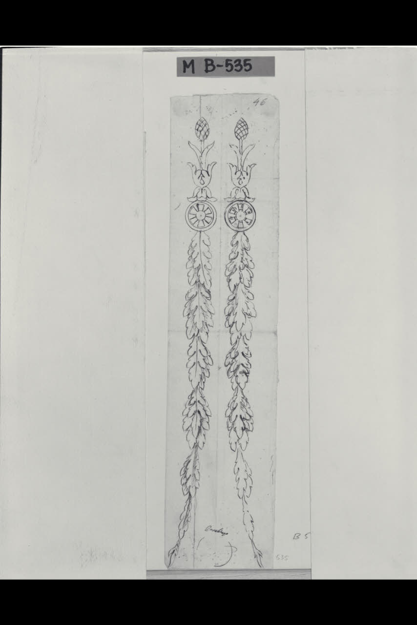 Due studi di bastoni con foglie di quercia (disegno) di Maggiolini (bottega) (secc. XVIII/ XIX)