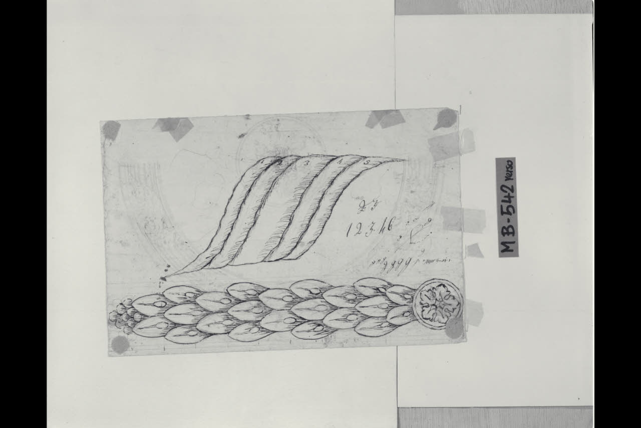 Studio di fregio con piccolo rosone e foglie di lauro; studio di nastro (disegno) di Maggiolini (bottega) (secc. XVIII/ XIX)