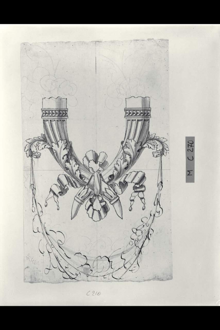 Motivo ornamentale con cornucopie e ghirlanda (disegno) di Maggiolini (bottega) (secc. XVIII/ XIX)