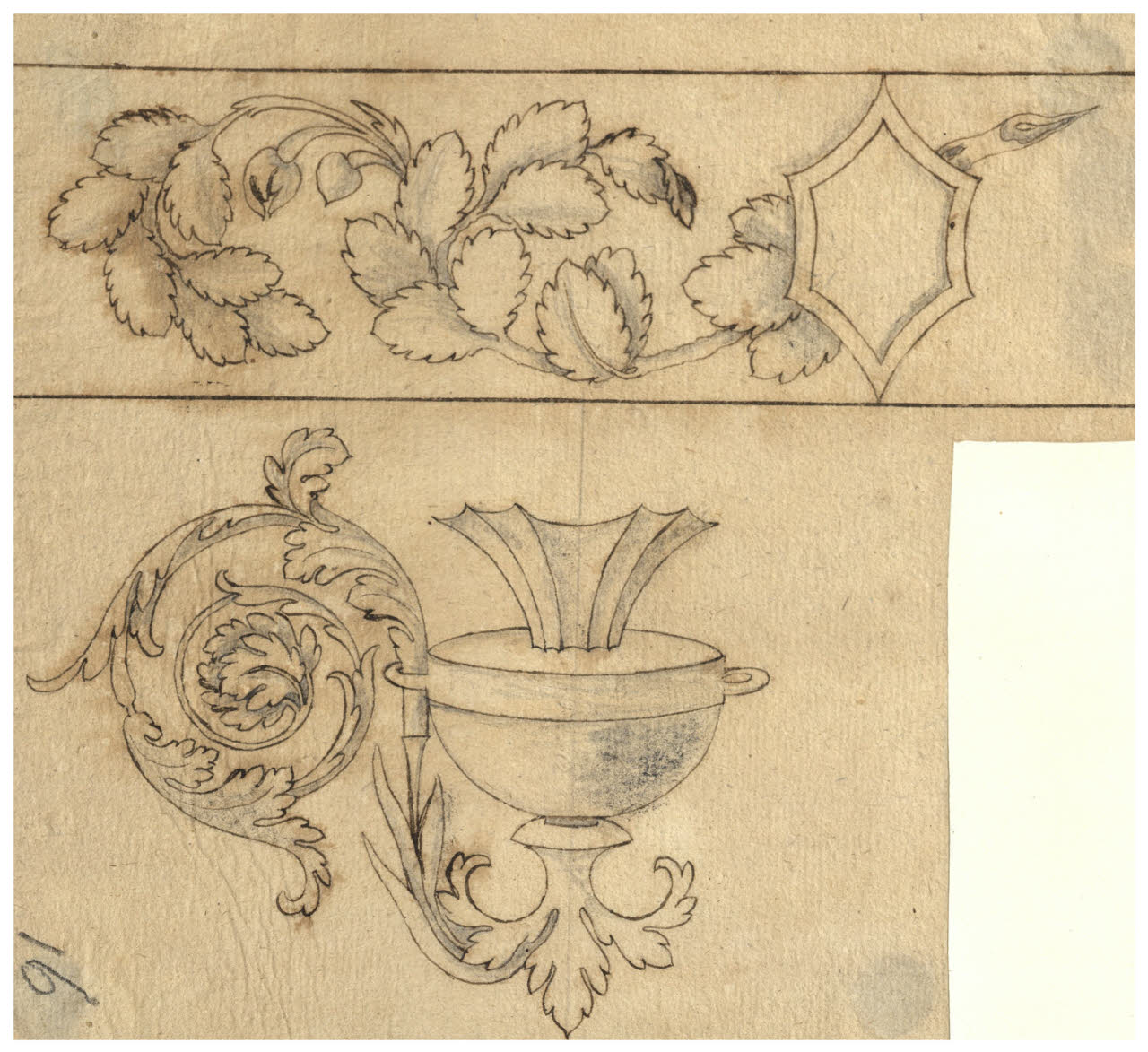 Fregio con rose e vaso (disegno) di Maggiolini (bottega) (secc. XVIII/ XIX)