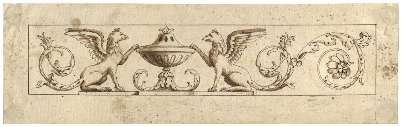 Fregio con ippogrifi affrontati (disegno) di Maggiolini (bottega) (secc. XVIII/ XIX)