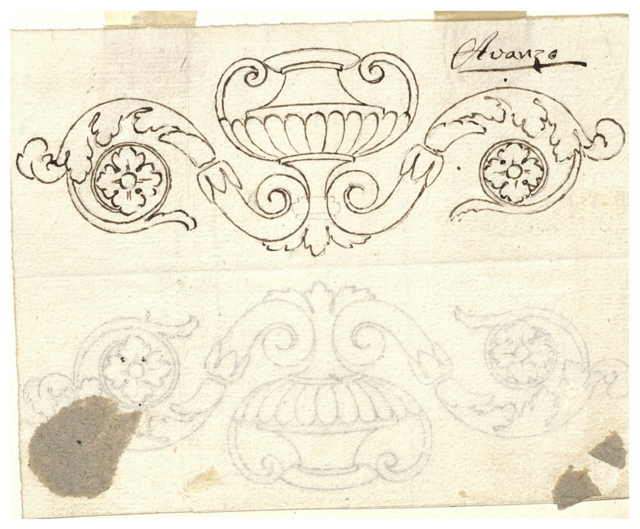 Vaso con ornati fogliacei (disegno) di Maggiolini (bottega) (secc. XVIII/ XIX)