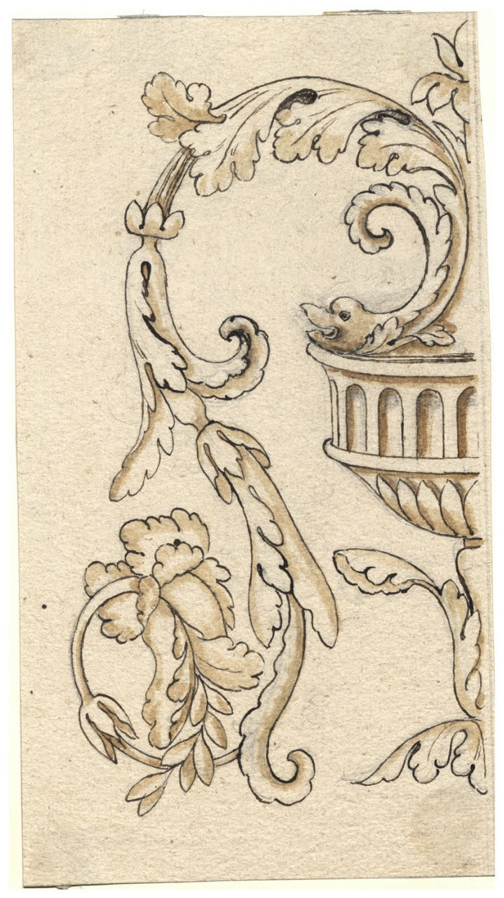 Mezzo vaso con volute fogliacee (disegno) di Maggiolini (bottega) (secc. XVIII/ XIX)