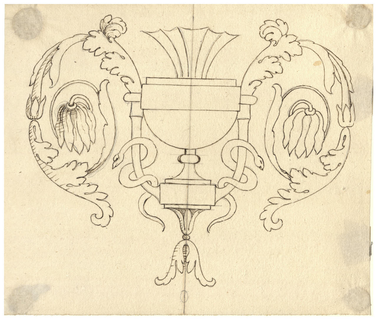 Vaso con ornati fogliacei e serpi (disegno) di Maggiolini (bottega) (secc. XVIII/ XIX)