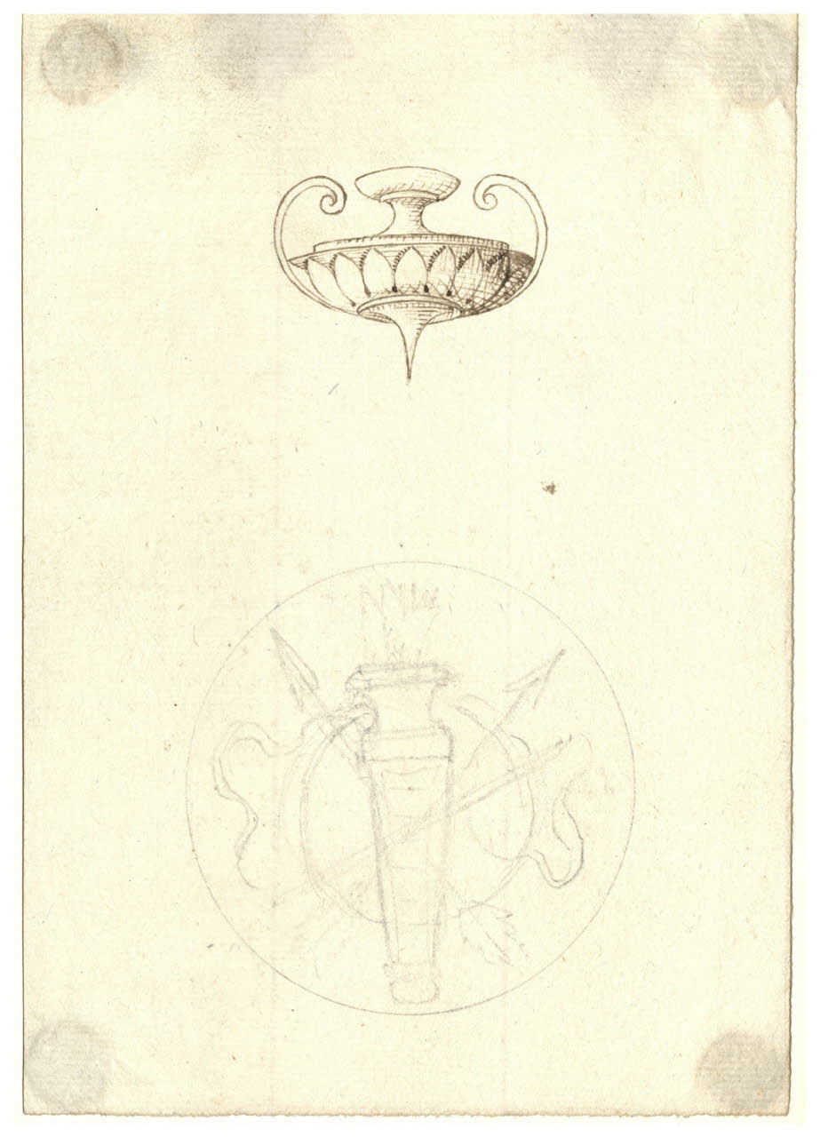 Vaso biansato tondo, con faretra e frecce (disegno) di Maggiolini (bottega) (secc. XVIII/ XIX)