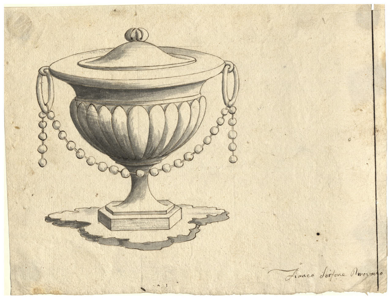 Tazza con coperchio e maniglie (disegno) di Maggiolini (bottega) (secc. XVIII/ XIX)
