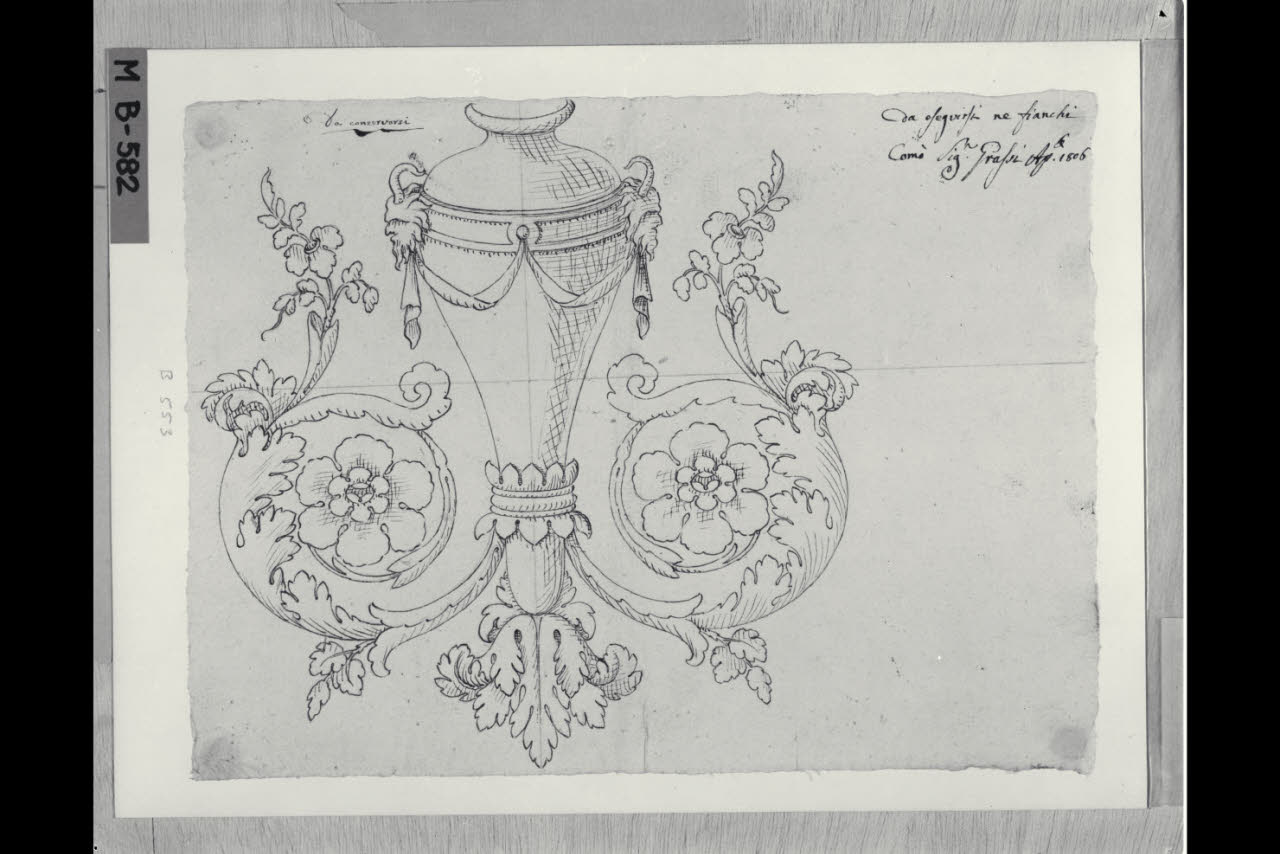 Vaso con foglie d'acanto e mascherine (disegno) di Maggiolini (bottega) (sec. XIX)