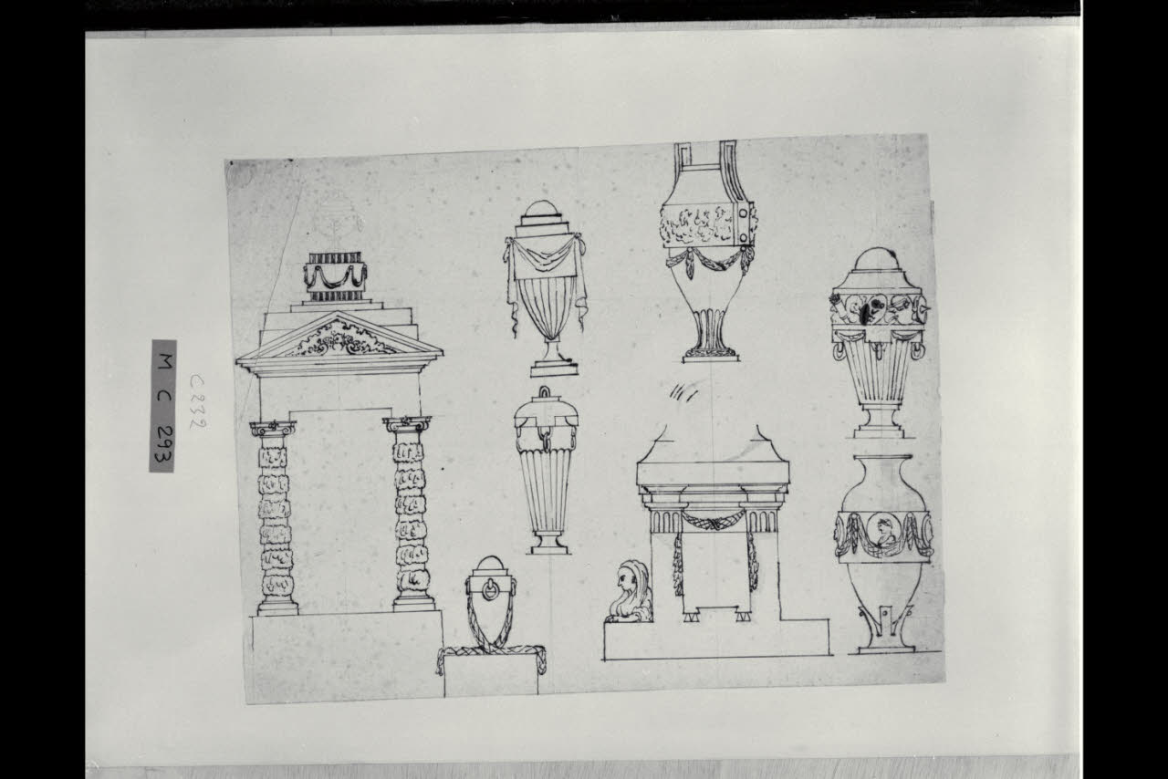 Ornati architettonici di gusto neoclassico (disegno) di Maggiolini (bottega) (secc. XVIII/ XIX)