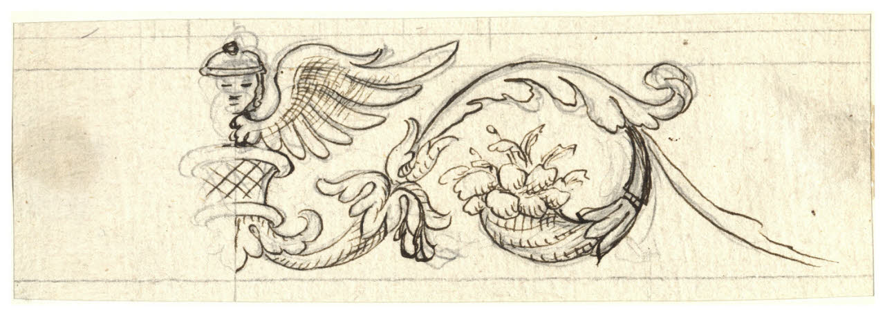 Particolare di fregio con testa alata (disegno) di Maggiolini (bottega) (secc. XVIII/ XIX)