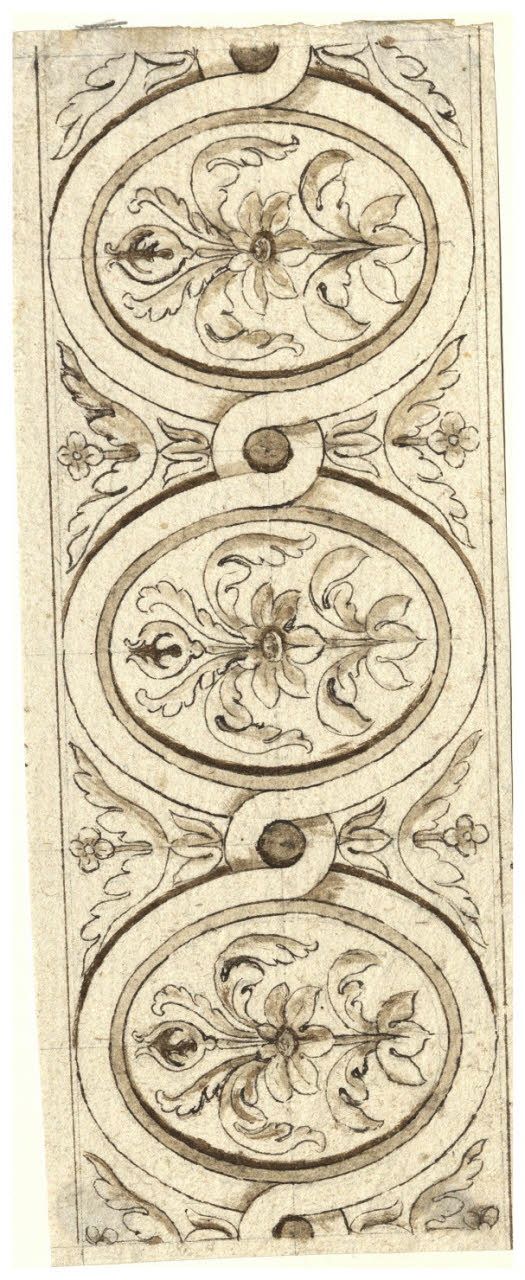 Fregio con motivo a meandro e foglie (disegno) di Maggiolini (bottega) (secc. XVIII/ XIX)