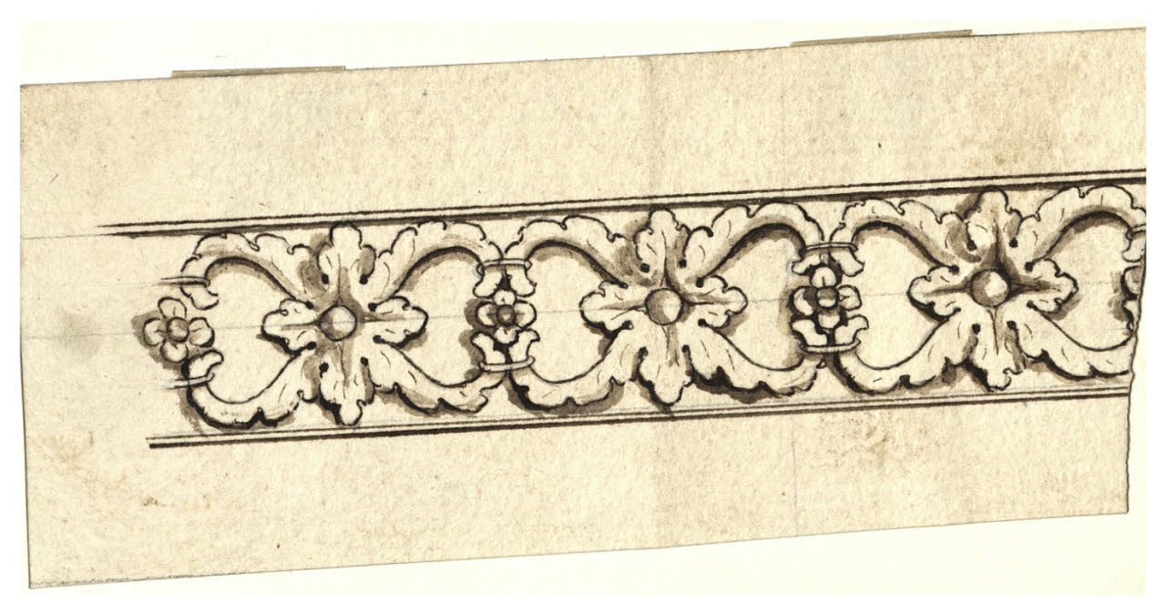 Fregio con fiori e foglie stilizzati (disegno) di Maggiolini (bottega) (secc. XVIII/ XIX)