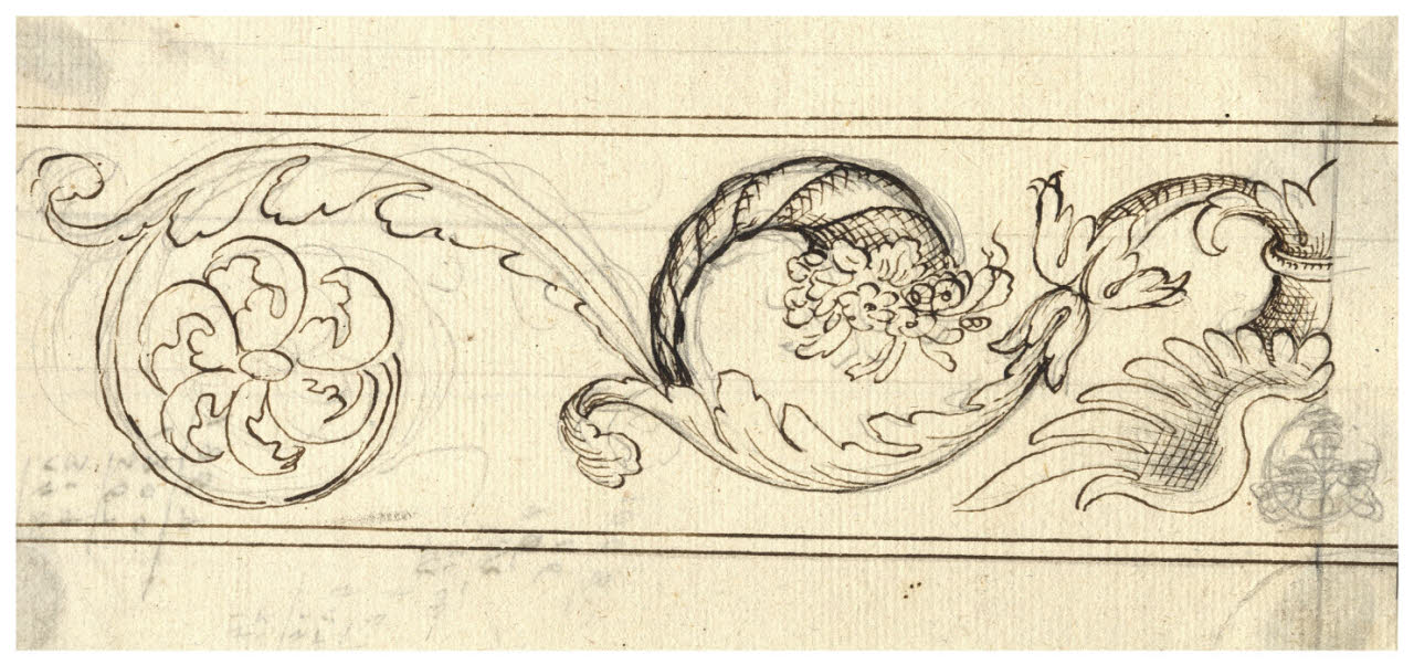 Particolare di fregio con testa alata (disegno) di Maggiolini (bottega) (secc. XVIII/ XIX)