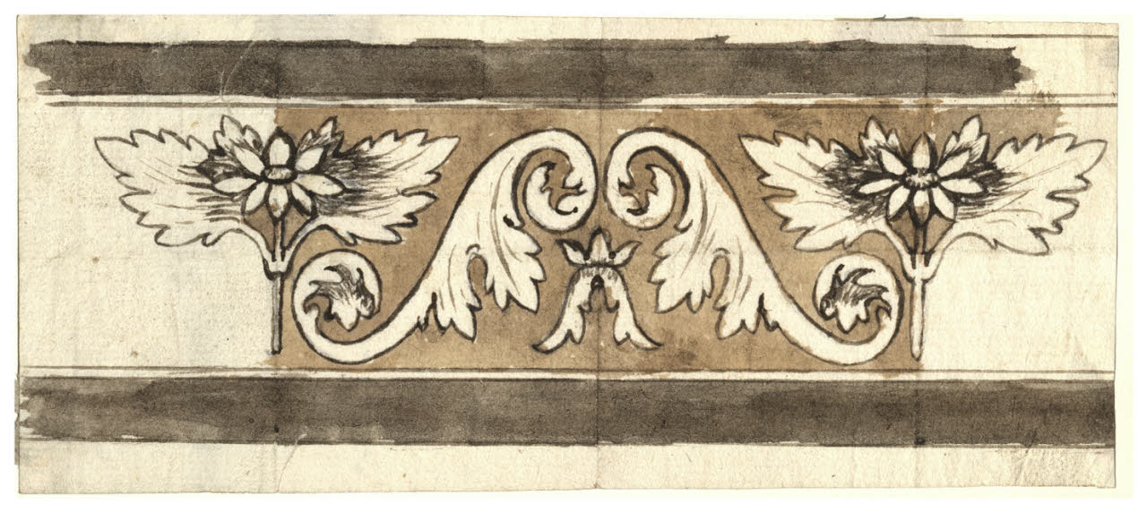 Fregio con foglie e fiori stilizzati (disegno) di Maggiolini (bottega) (secc. XVIII/ XIX)