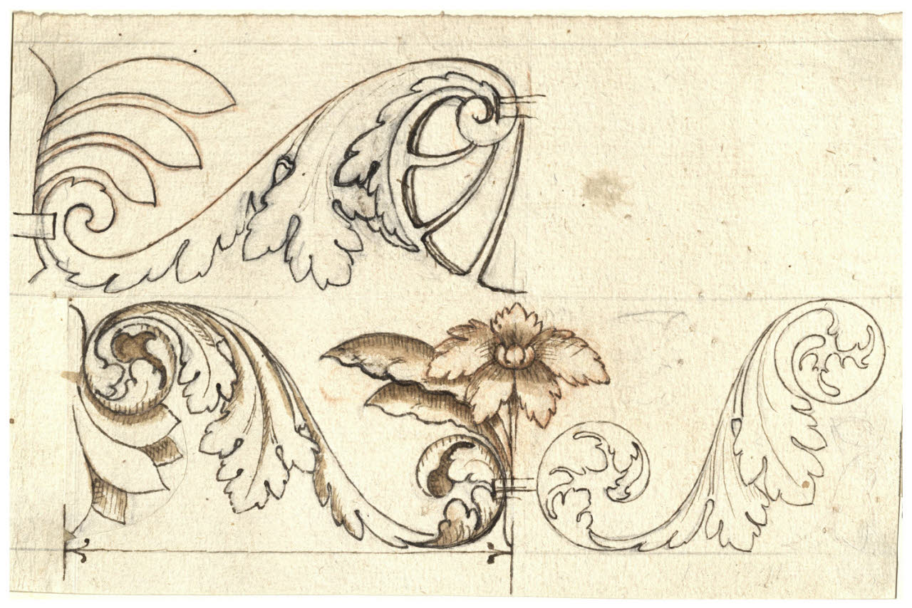 Foglie e fiori stilizzati (disegno) di Maggiolini (bottega) (secc. XVIII/ XIX)
