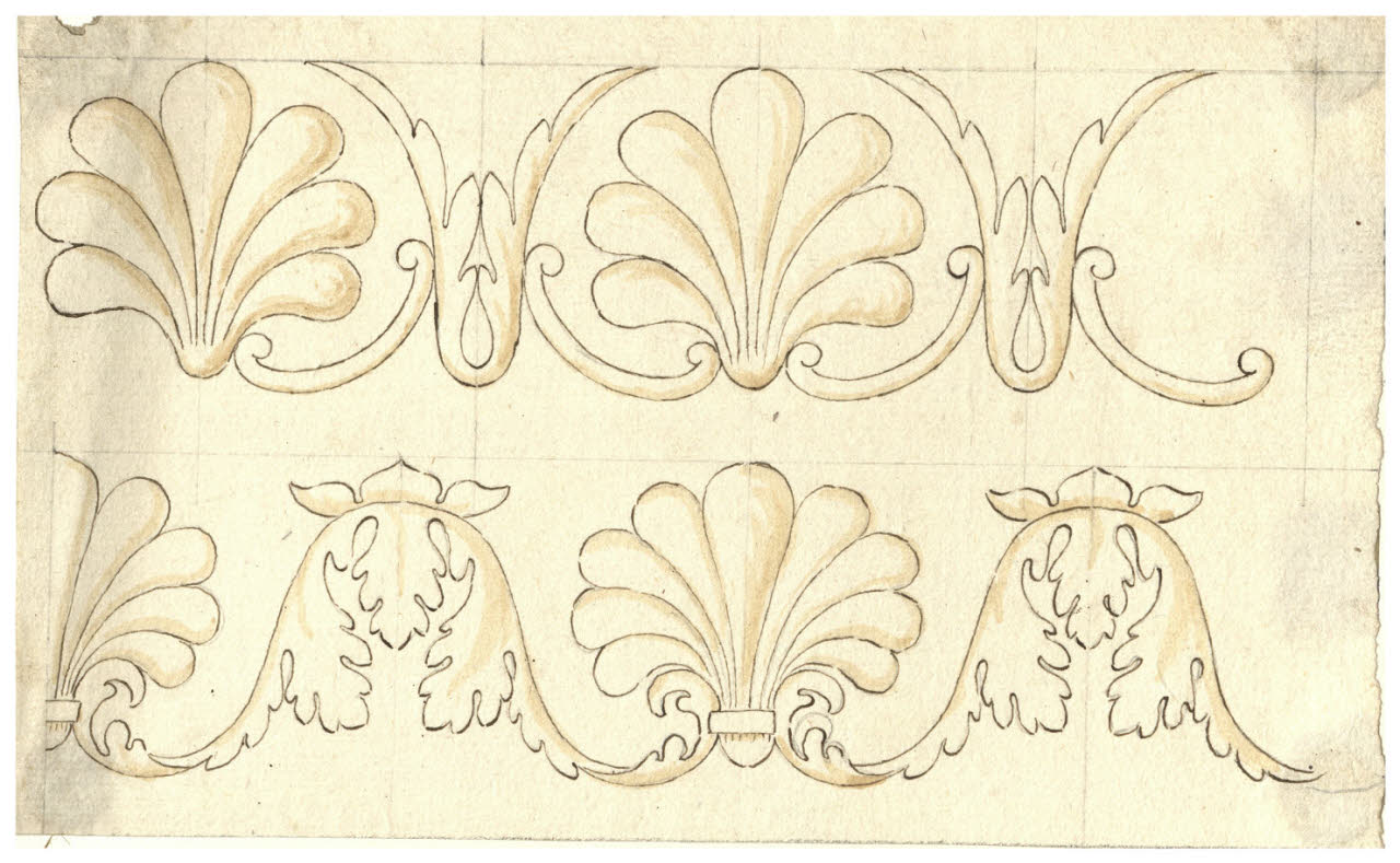 Bordure con foglie stilizzate (disegno) di Maggiolini (bottega) (secc. XVIII/ XIX)