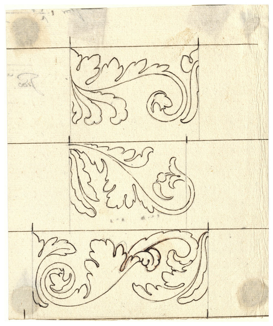 Tre studi di fregi e foglie stilizzate (disegno) di Maggiolini (bottega) (secc. XVIII/ XIX)