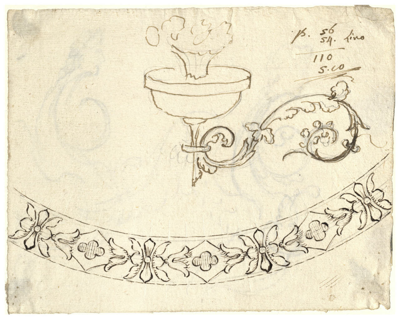 Vaso con foglie d'acanto e bordura (disegno) di Maggiolini (bottega) (secc. XVIII/ XIX)