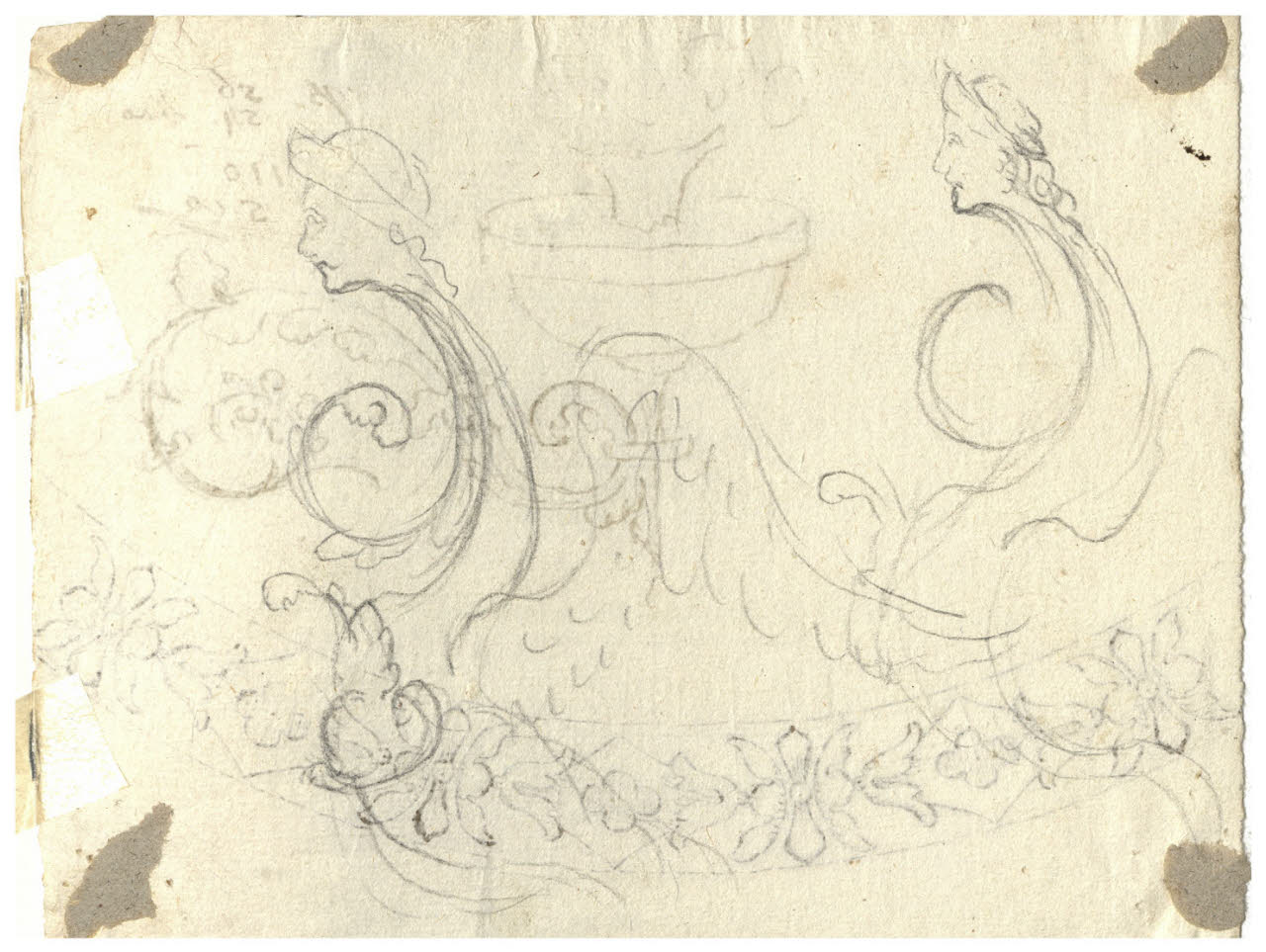 Studio di ornato con vaso e teste muliebri (disegno) di Maggiolini (bottega) (secc. XVIII/ XIX)