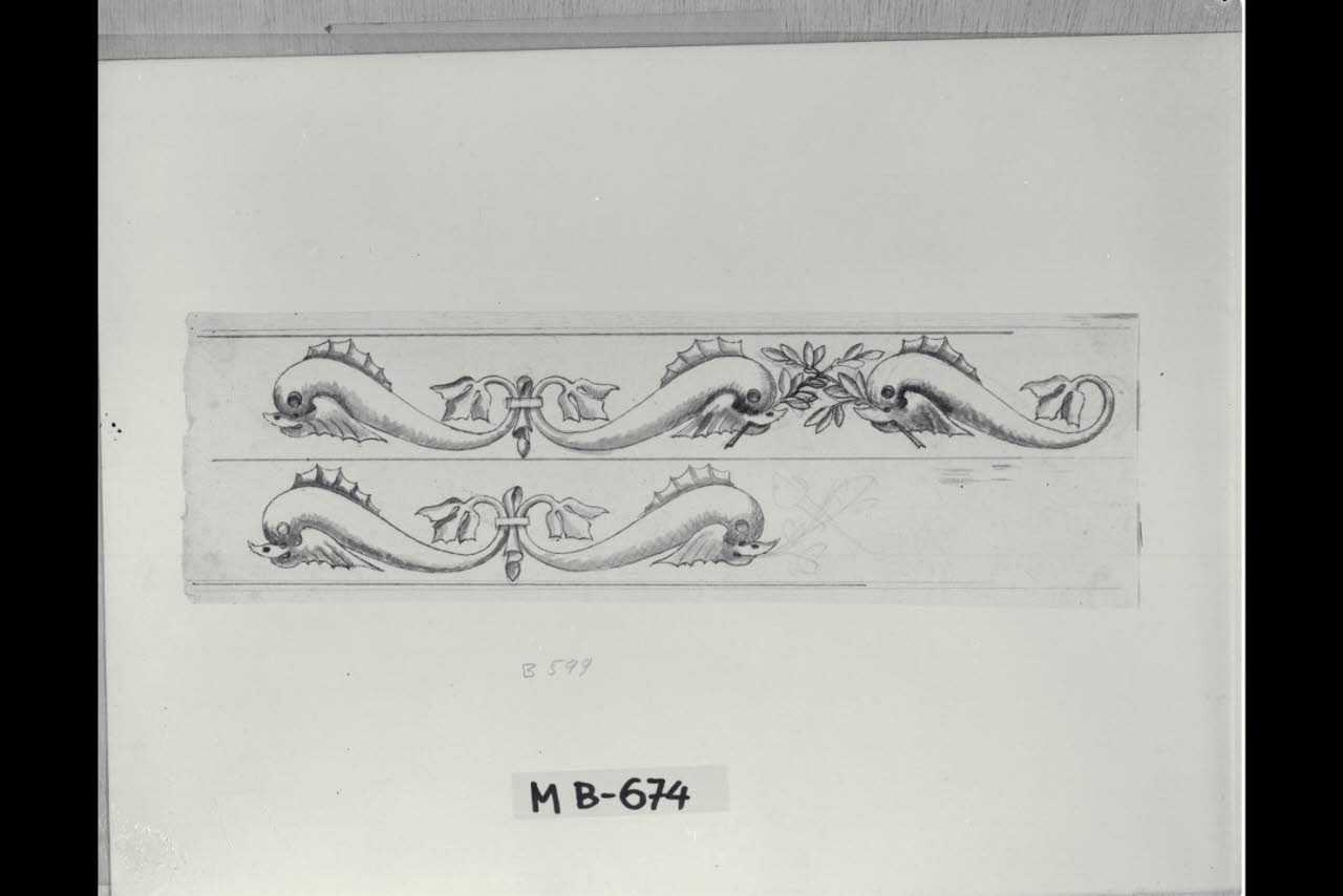 Studi di fregi con delfini appaiati (disegno) di Maggiolini (bottega) (secc. XVIII/ XIX)