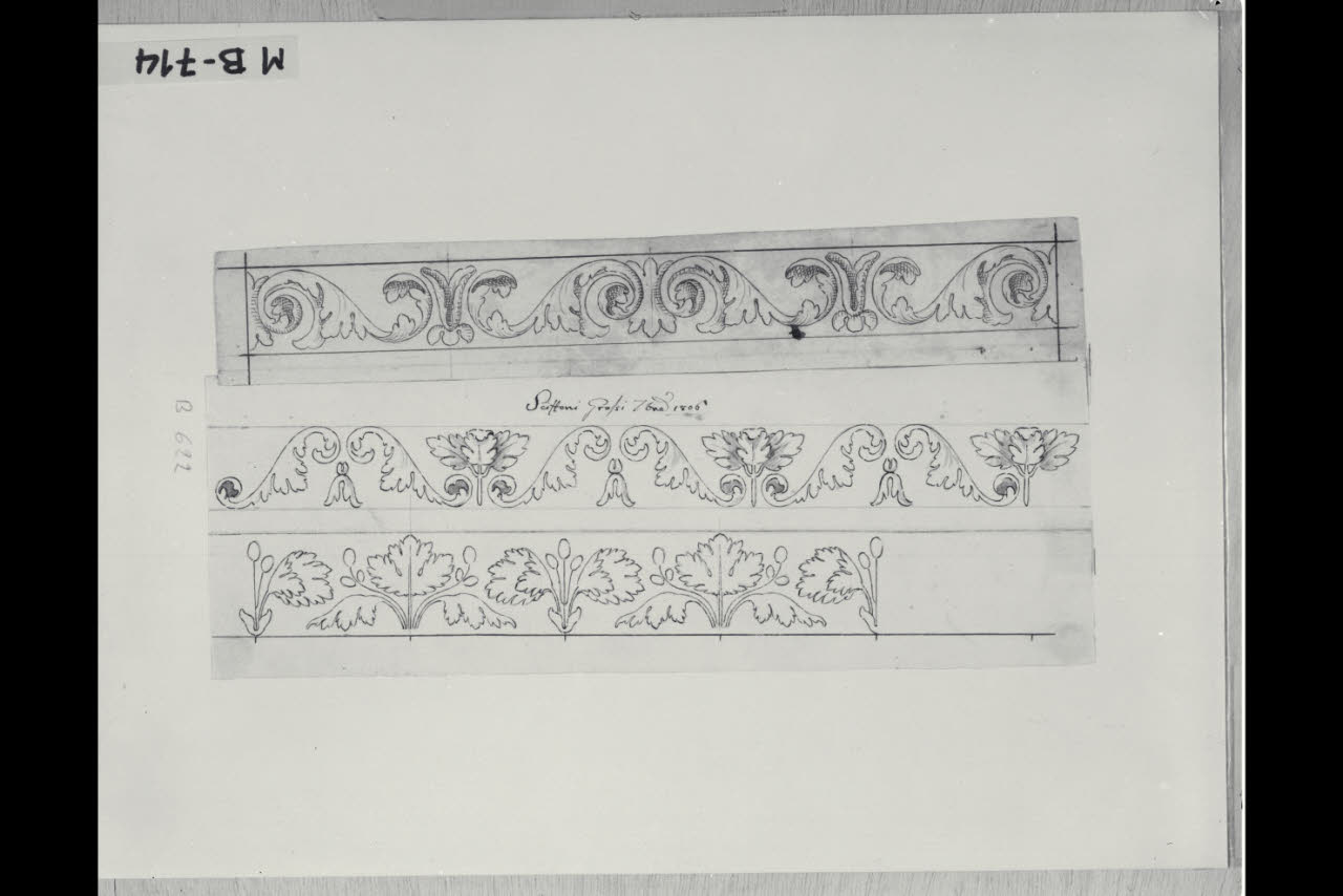 Tre studi di fregi (disegno) di Maggiolini (bottega) (sec. XIX)