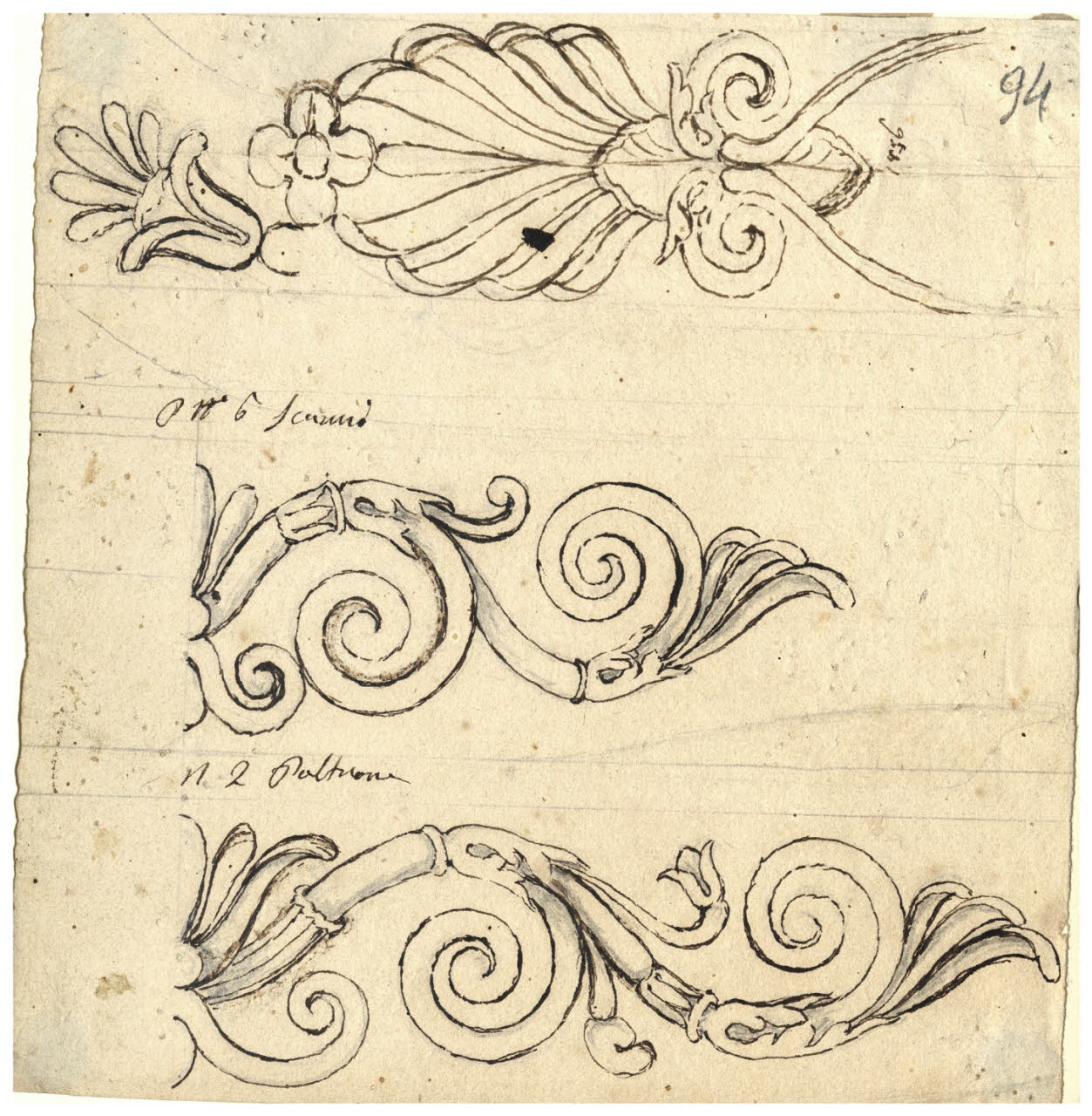 Fregi con antemioni e foglie stilizzate (disegno) di Maggiolini (bottega) (secc. XVIII/ XIX)