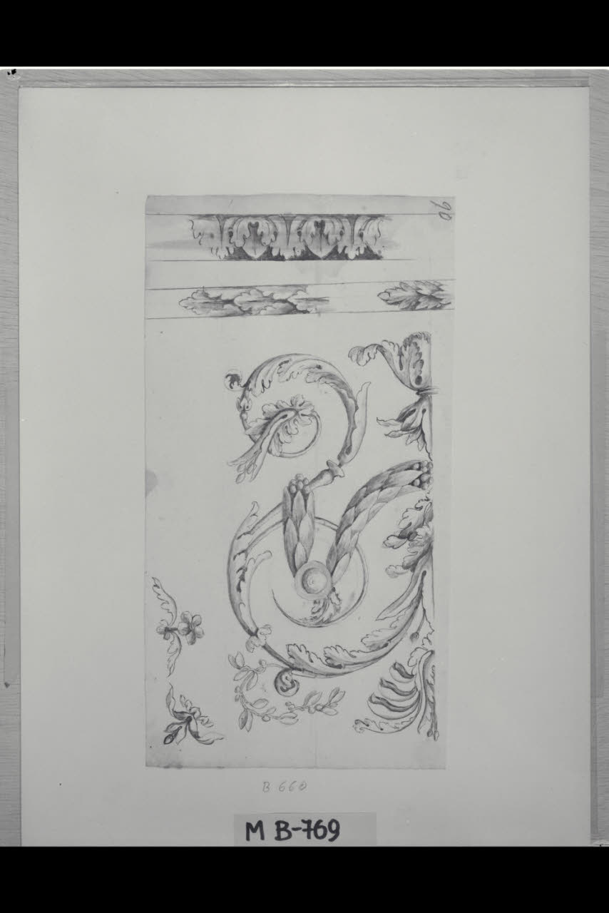 Bordure, ornato vegetale e maniglia (disegno) di Maggiolini (bottega) (secc. XVIII/ XIX)