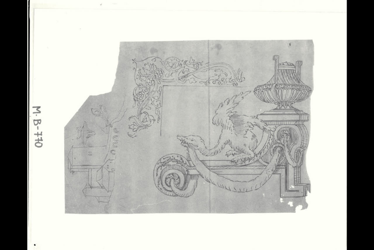Un alare (?), studio di incorniciatura, un piccolo paesaggio (disegno) di Maggiolini (bottega) (secc. XVIII/ XIX)