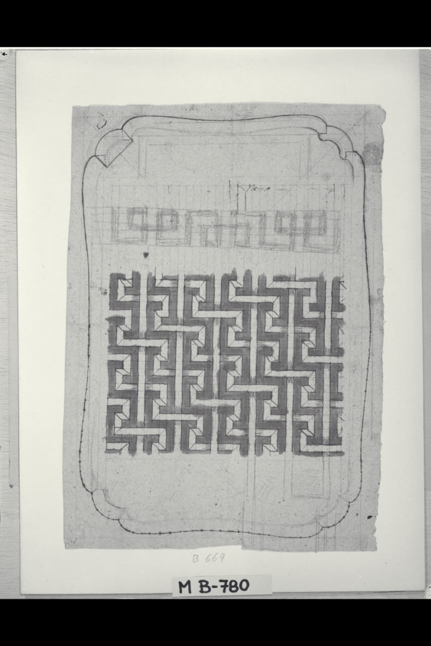 Studio di ornato geometrico e dima di un piano (disegno) di Maggiolini (bottega) (secc. XVIII/ XIX)