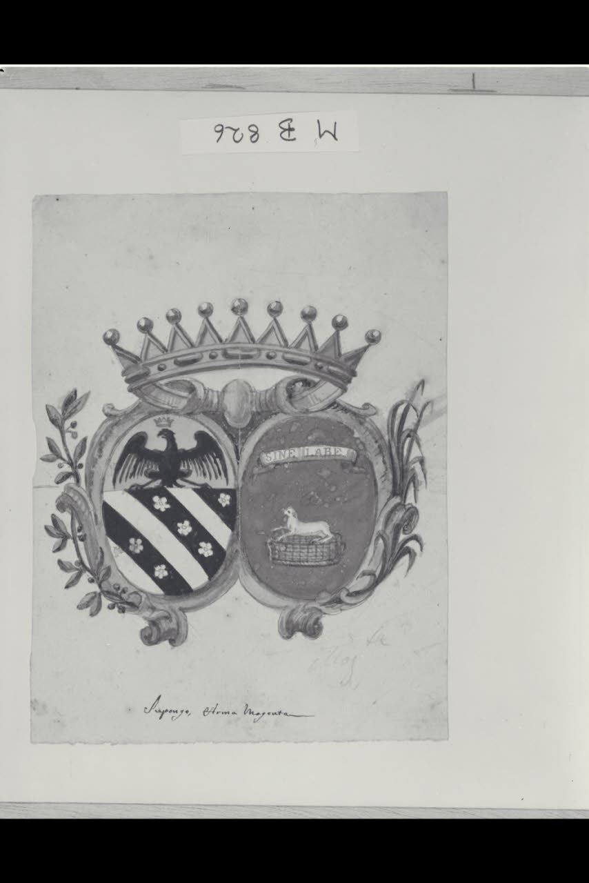 Doppio stemma gentilizio (disegno) di Maggiolini (bottega) (secc. XVIII/ XIX)
