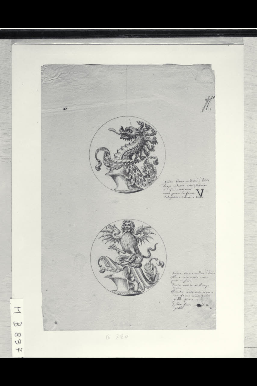 Due scudi con emblemi (disegno) di Maggiolini (bottega) (secc. XVIII/ XIX)