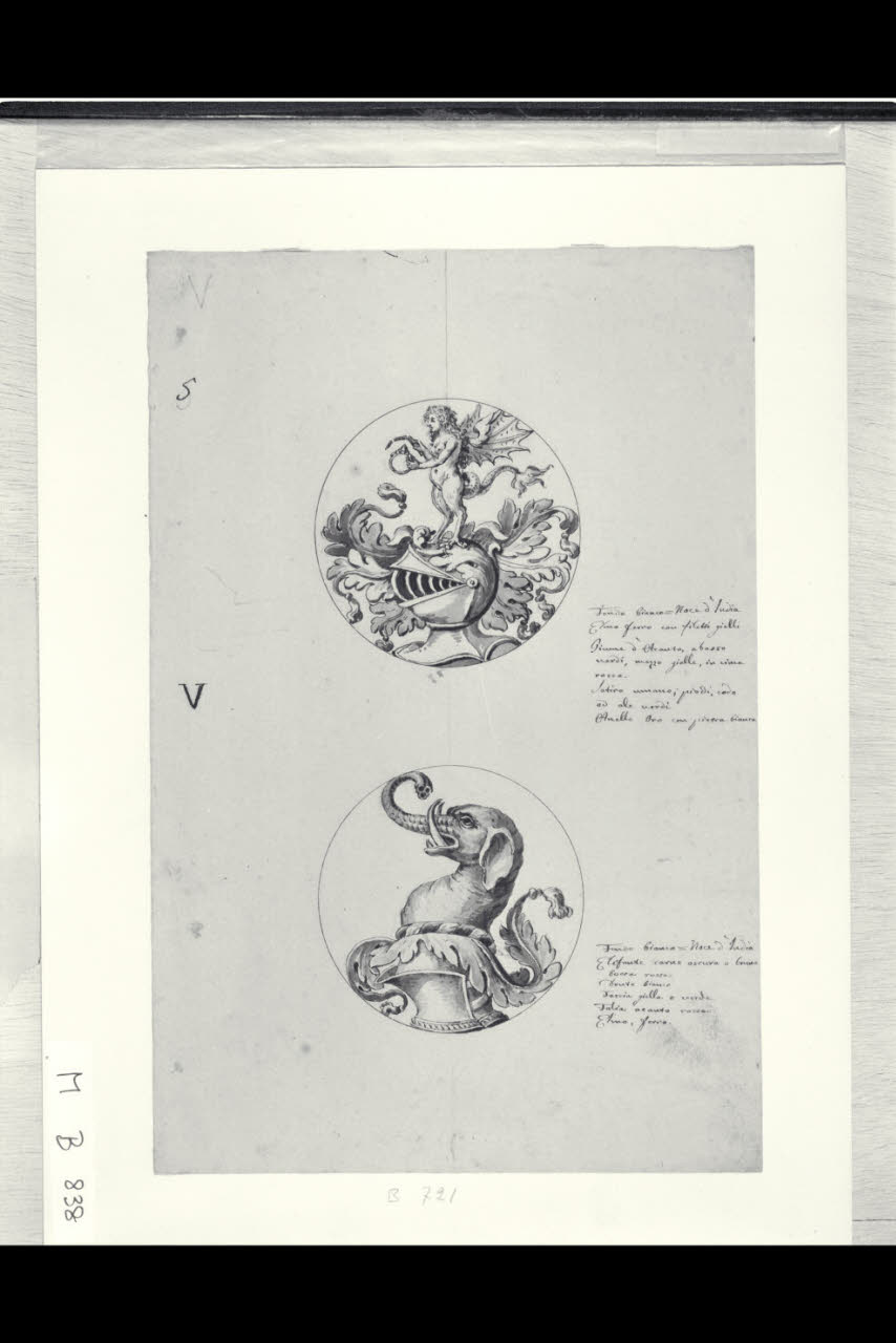 Due scudi con emblemi (disegno) di Maggiolini (bottega) (secc. XVIII/ XIX)