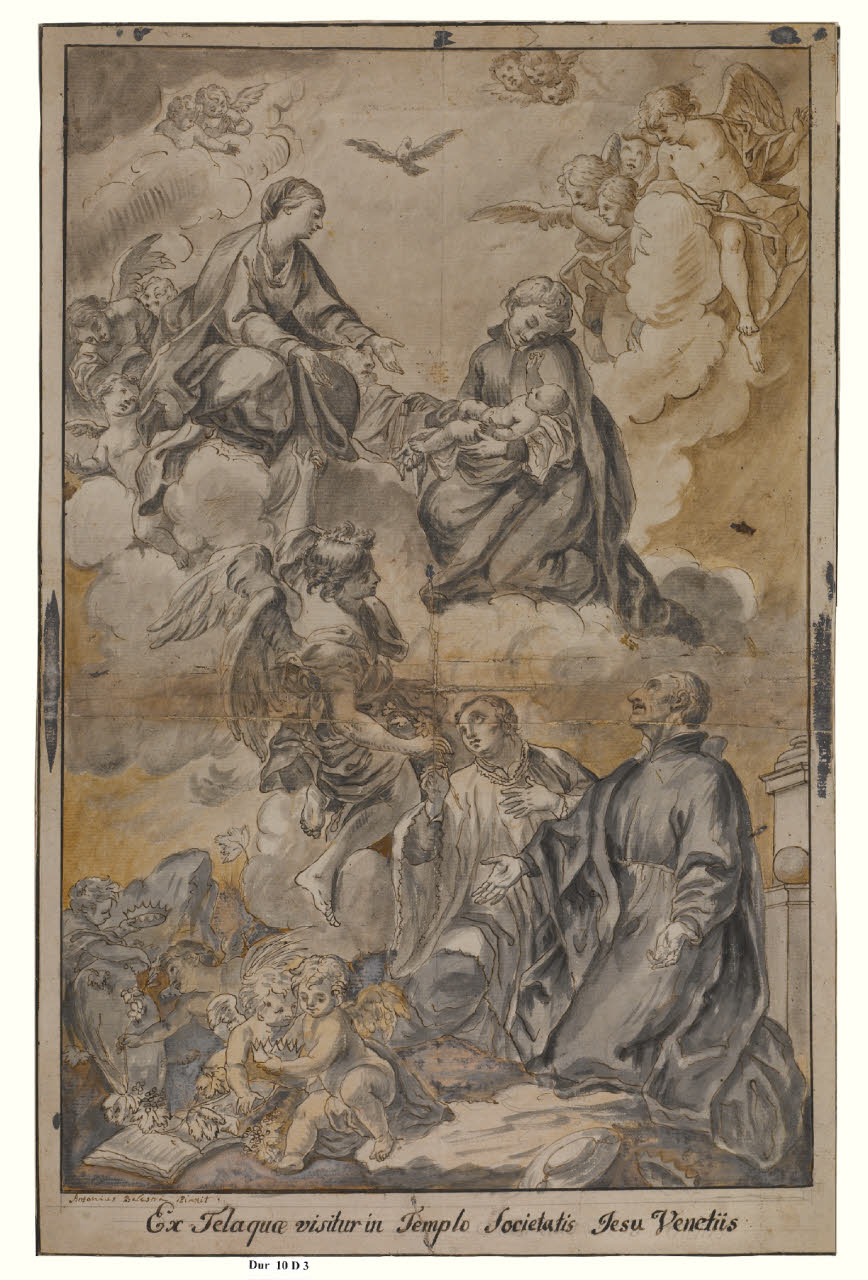 Madonna con il Bambino e i santi Francesco Gonzaga, Stanislao Kostka, Madonna con il Bambino e i santi Francesco Gonzaga, Stanislao Kostka (disegno) di Balestra, Antonio (copia da) (sec. XVIII)