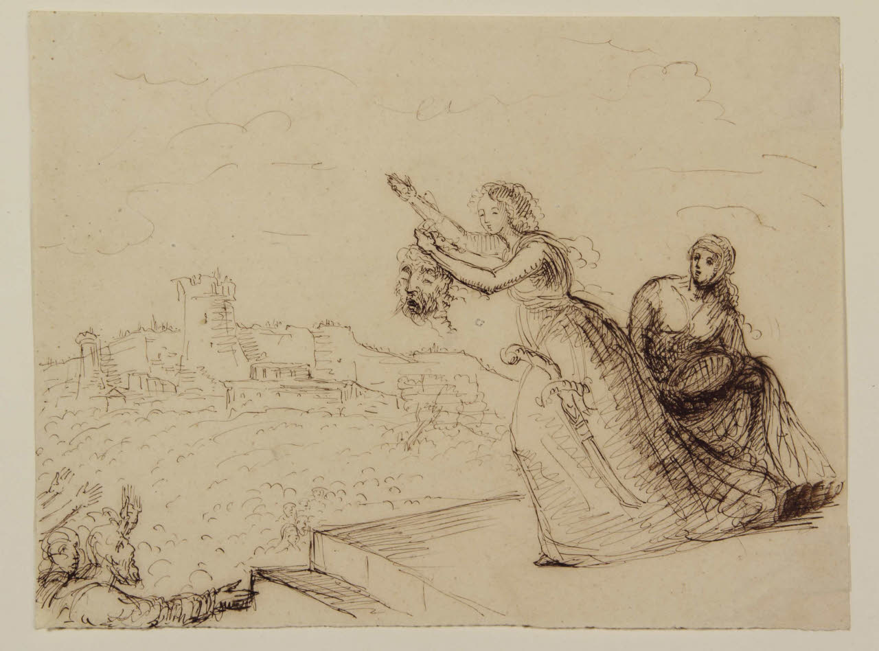 Giuditta mostra al popolo la testa mozzata di Oloferne, Giuditta mostra al popolo la testa mozzata di Oloferne (disegno) di Bison, Giuseppe Bernardino (secc. XVIII/ XIX)