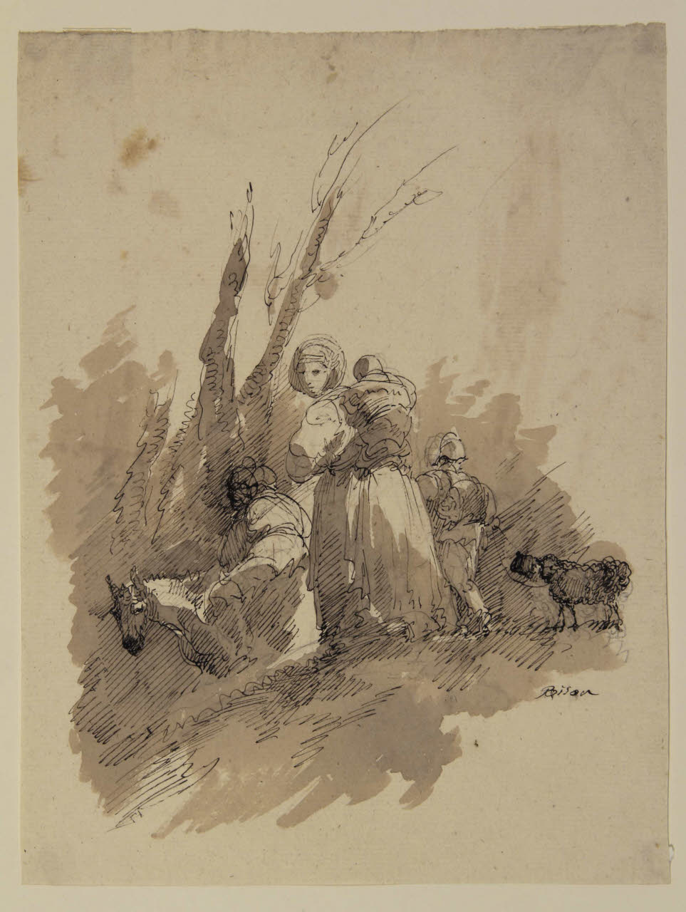 Gruppo di contadini con un cavallo e una pecora, Gruppo di contadini con un cavallo e una pecora (disegno) di Bison, Giuseppe Bernardino (secc. XVIII/ XIX)