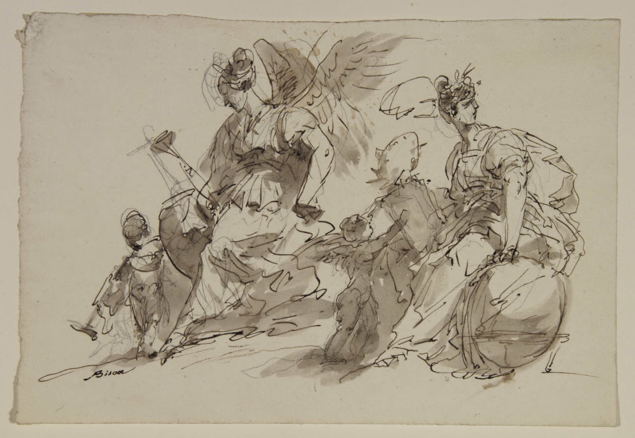 Due figure allegoriche femminili con puttini, Due figure allegoriche femminili con puttini (disegno) di Bison, Giuseppe Bernardino (secc. XVIII/ XIX)