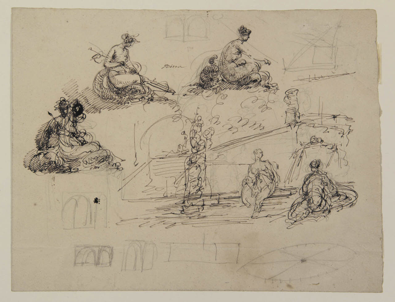 Schizzi vari di figure femminili all'aperto, Schizzi vari di figure femminili all'aperto (disegno) di Bison, Giuseppe Bernardino (secc. XVIII/ XIX)