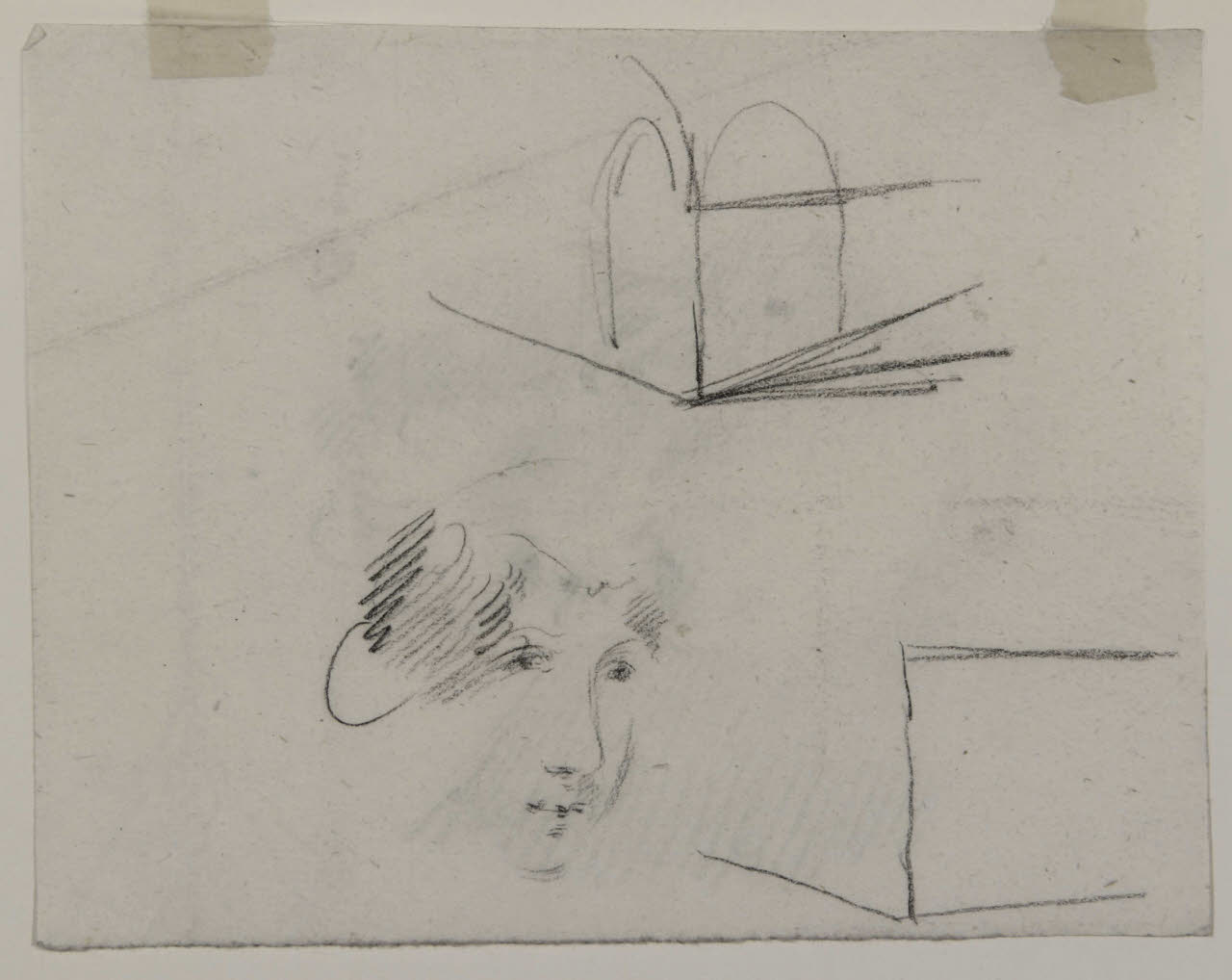 Testa femminile e schizzi di architettura, Testa femminile e schizzi di architettura (disegno) di Bison, Giuseppe Bernardino (secc. XVIII/ XIX)