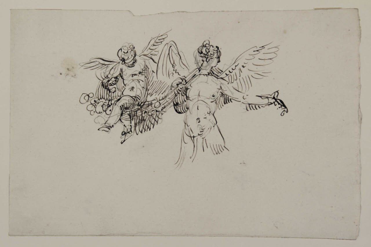Un angelo e un putto con festoni floreali, Un angelo e un putto con festoni floreali (disegno) di Bison, Giuseppe Bernardino (secc. XVIII/ XIX)